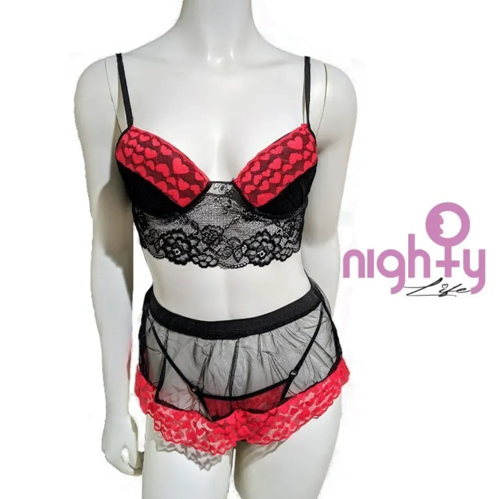 I Heart you 3 piece Lingerie Set - Picture 2 of 5